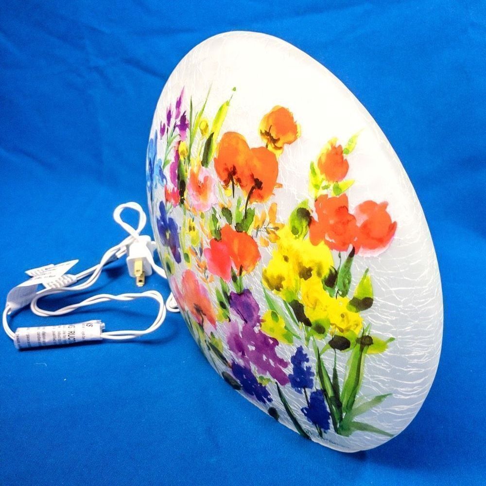 Spring Florals Glass Lighted Vase Signed Home Decor Illumination - Picture 3 of 14